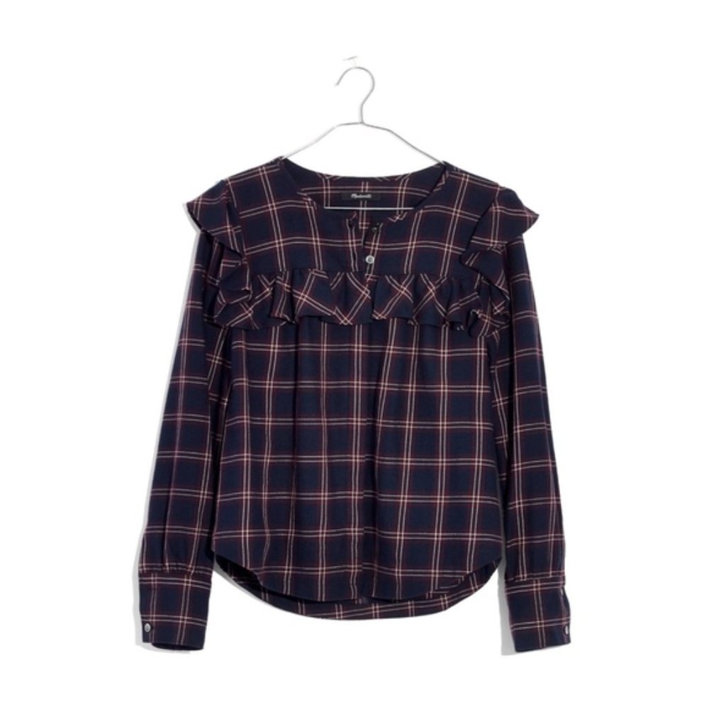Madewell Plaid Ruffle Yoke Top